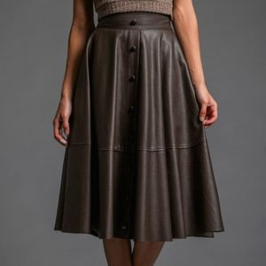 J.O.A - Faux Leather Midi Skirt - Brown